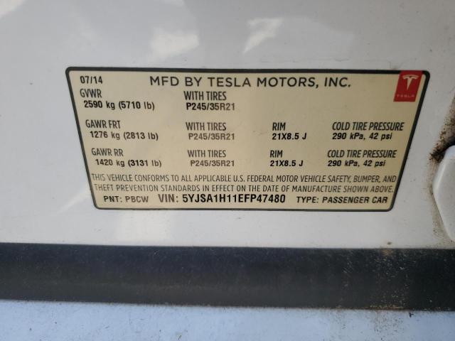 5YJSA1H11EFP47480 - 2014 TESLA MODEL S Weiß Foto 12
