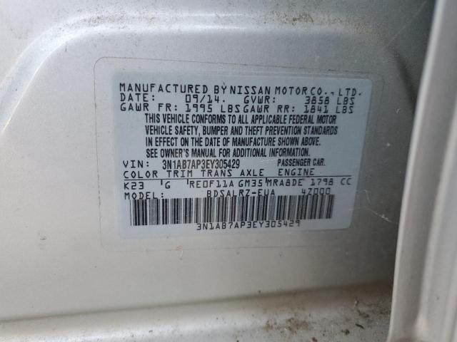 3N1AB7AP3EY305429 - 2014 NISSAN SENTRA S GRAY photo 12