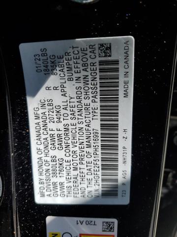 2HGFE2F51PH516997 - 2023 HONDA CIVIC SPORT 黑色 照片 12