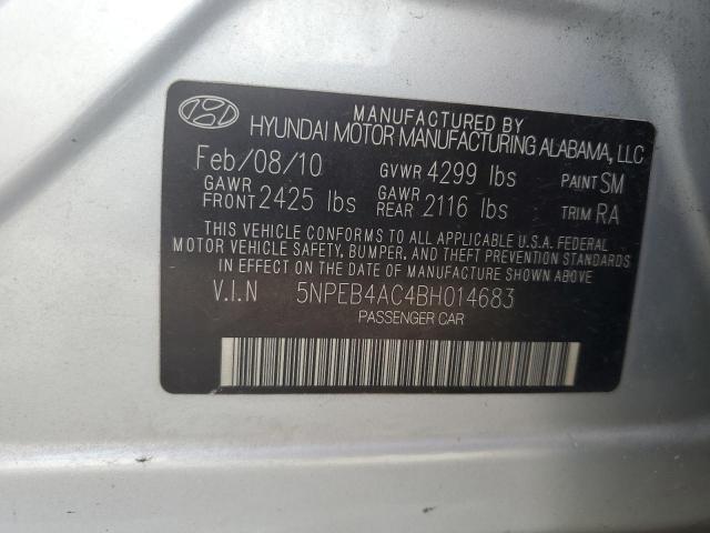 5NPEB4AC4BH014683 - 2011 HYUNDAI SONATA GLS SILVER photo 12