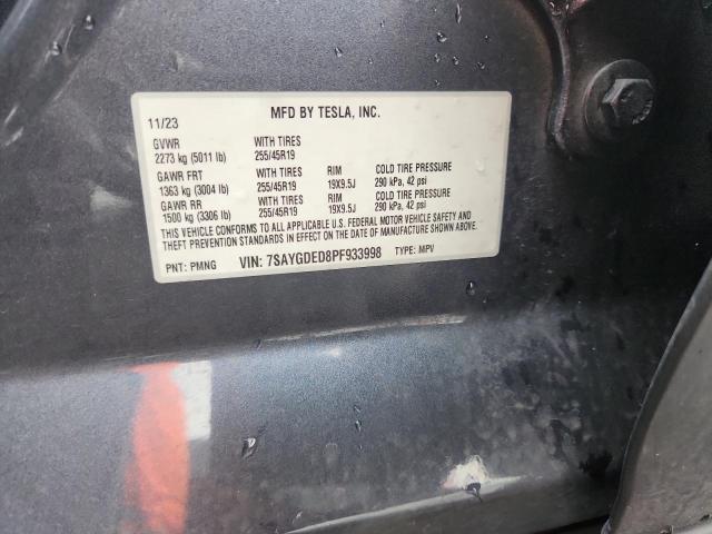 7SAYGDED8PF933998 - 2023 TESLA MODEL Y GRAY photo 12