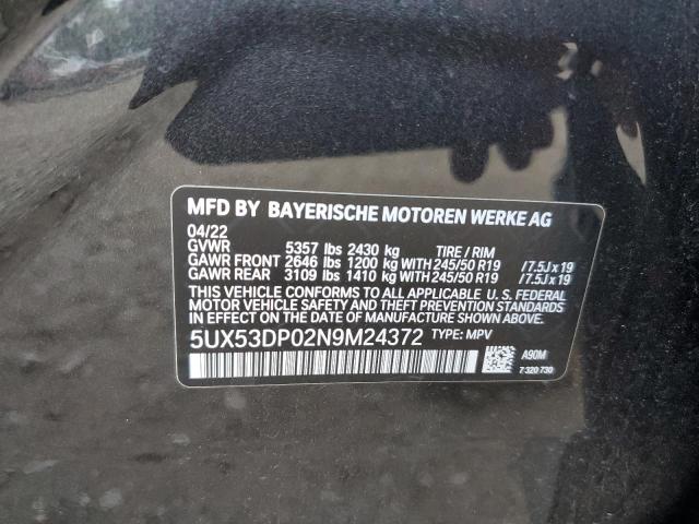 5UX53DP02N9M24372 - 2022 BMW X3 XDRIVE30I BLACK photo 12