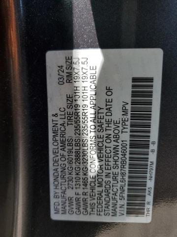5FNRL6H87RB046001 - 2024 HONDA ODYSSEY TOURING GRAY photo 13