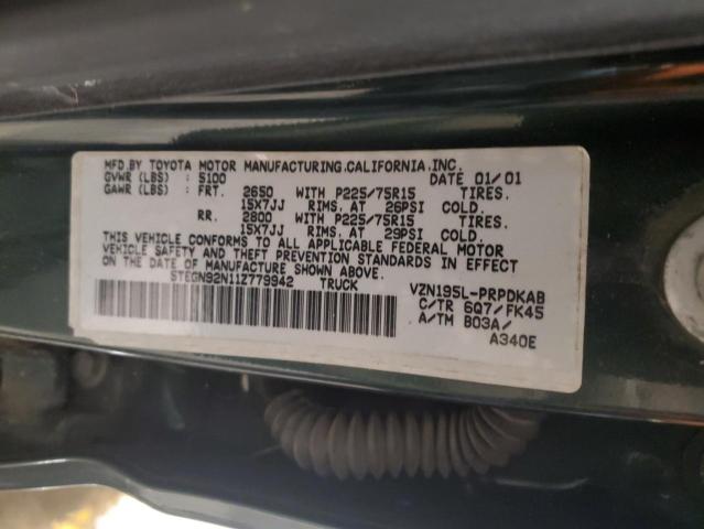 5TEGN92N11Z779942 - 2001 TOYOTA TACOMA DOUBLE CAB PRERUNNER GREEN photo 12