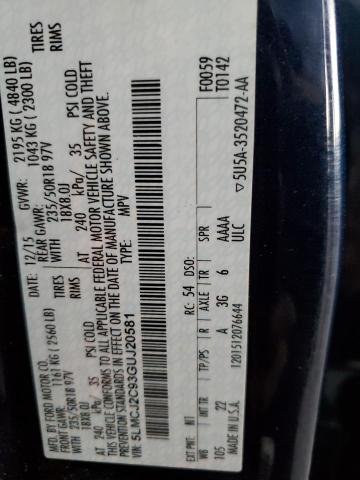 5LMCJ2C93GUJ20581 - 2016 LINCOLN MKC SELECT 蓝色 照片 13