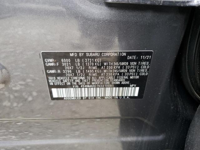 4S4WMARD1N3410091 - 2022 SUBARU ASCENT TOURING GRAY photo 14