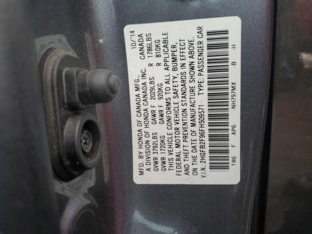 2HGFB2F96FH509571 - 2015 HONDA CIVIC EXL ვერცხლისფერი ფოტო 13