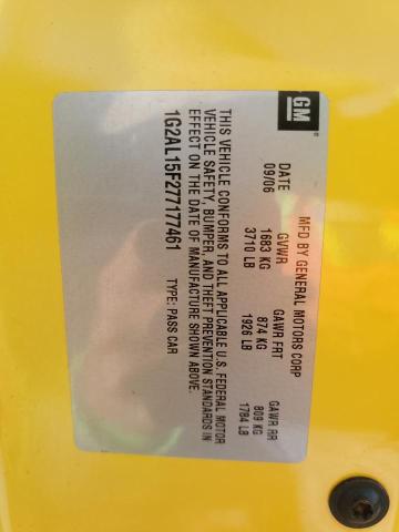 1G2AL15F277177461 - 2007 PONTIAC G5 Jaune photo 12