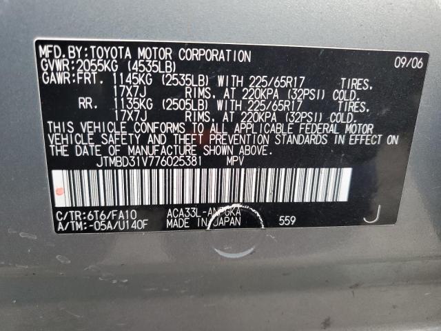 JTMBD31V776025381 - 2007 TOYOTA RAV4 LIMITED GRAY photo 13