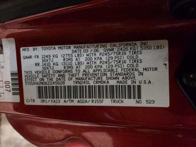 5TEUX42N06Z245628 - 2006 TOYOTA TACOMA ACCESS CAB Bordo foto 12