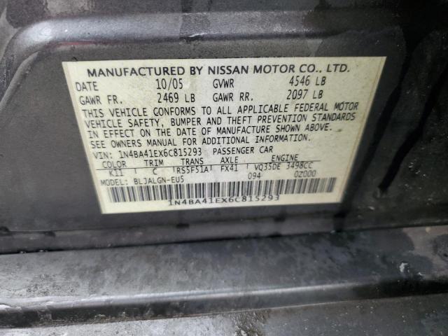 1N4BA41EX6C815293 - 2006 NISSAN MAXIMA SE GRAY photo 12