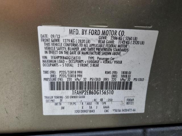 1FAHP2E86DG156510 - 2013 FORD TAURUS SEL TAN photo 12