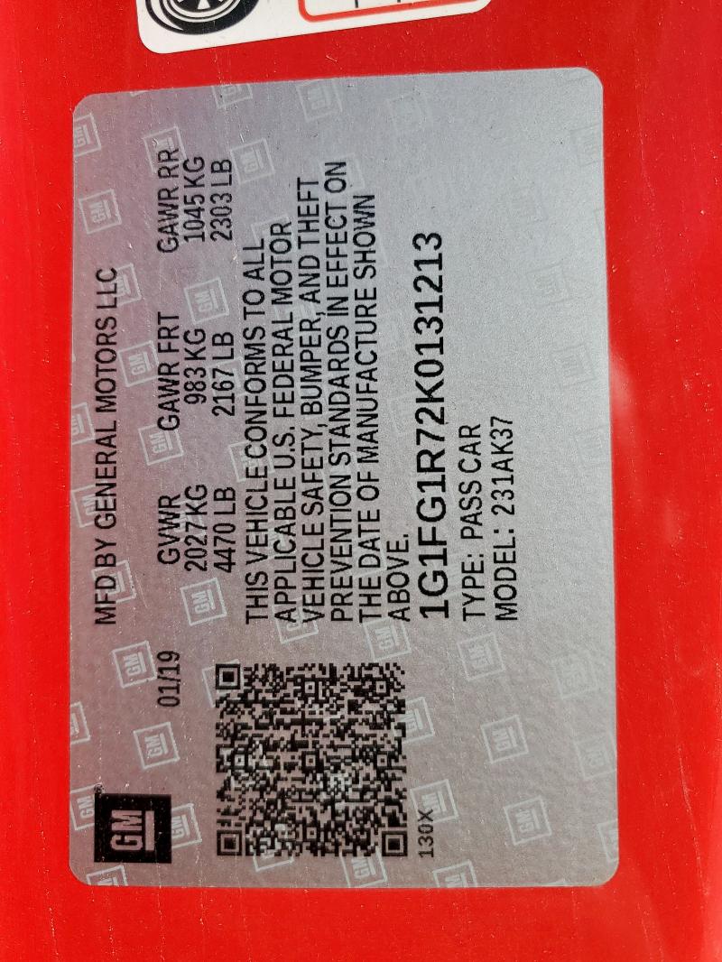 1G1FG1R72K0131213 - 2019 CHEVROLET CAMARO SS RED photo 12