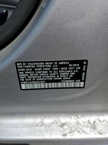 1VWDT7A33HC021975 - 2017 VOLKSWAGEN PASSAT R-LINE Gümüş foto 12