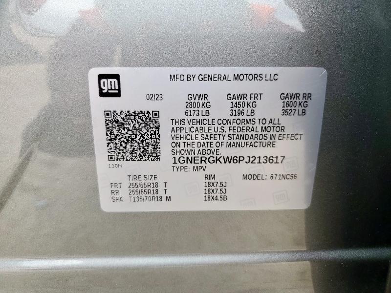 1GNERGKW6PJ213617 - 2023 CHEVROLET TRAVERSE LT GRAY photo 13