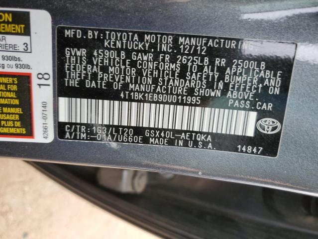 4T1BK1EB9DU011995 - 2013 TOYOTA AVALON BASE 灰色 照片 12