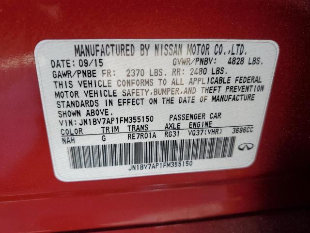 JN1BV7AP1FM355150 - 2015 INFINITI Q50 BASE RED photo 12