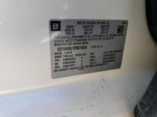 1GYS4UKJ1FR674599 - 2015 CADILLAC ESCALADE ESV PLATINUM თეთრი ფოტო 10