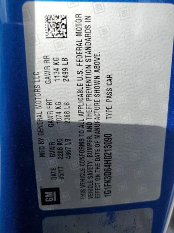 1G1FK3D64H0213090 - 2017 CHEVROLET CAMARO ZL1 BLUE photo 12