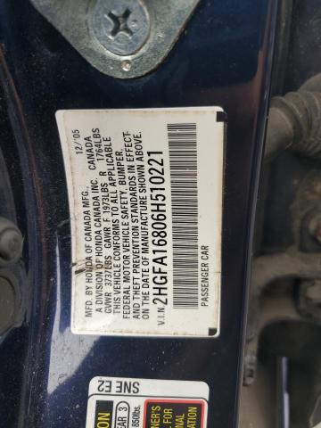 2HGFA16806H510221 - 2006 HONDA CIVIC EX BLUE photo 12