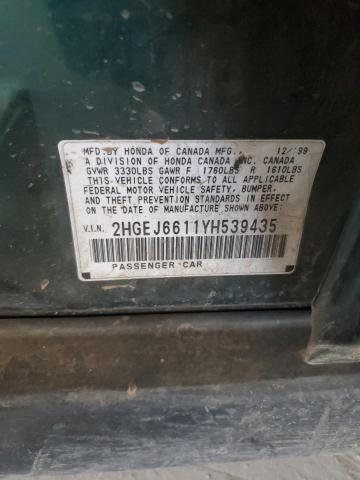 2HGEJ6611YH539435 - 2000 HONDA CIVIC BASE Yaşıl foto 12