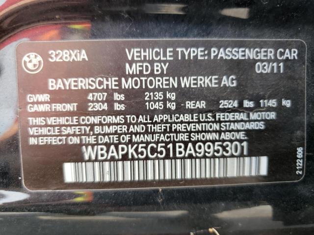 WBAPK5C51BA995301 - 2011 BMW 328 XI SULEV BLACK photo 12