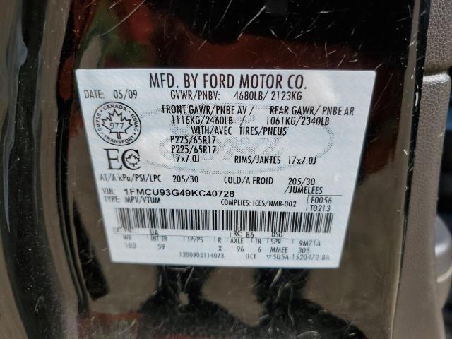 1FMCU93G49KC40728 - 2009 FORD ESCAPE XLT BLACK photo 13