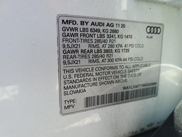WA1LXAF71MD020950 - 2021 AUDI Q7 PREMIUM PLUS WHITE photo 14