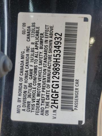 2HGFG12989H534932 - 2009 HONDA CIVIC EXL BLACK photo 13