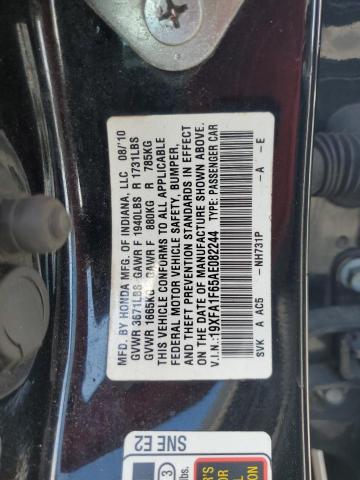 19XFA1F65AE082244 - 2010 HONDA CIVIC LX-S BLACK photo 12
