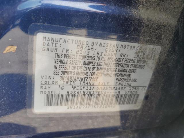 3N1AB7AP7KY212442 - 2019 NISSAN SENTRA S 蓝色 照片 12