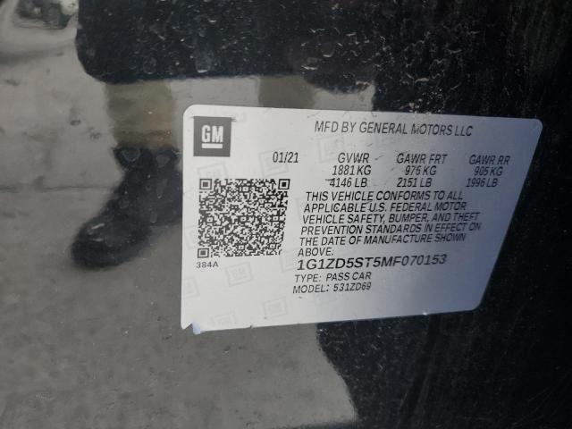 1G1ZD5ST5MF070153 - 2021 CHEVROLET MALIBU LT BLACK photo 12