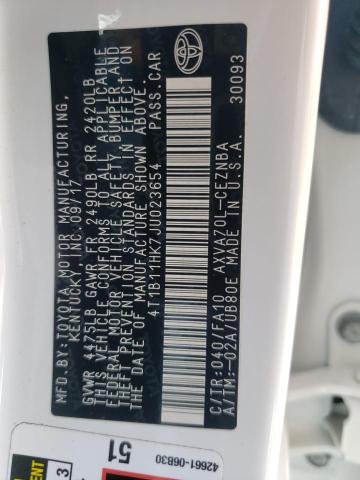 4T1B11HK7JU023654 - 2018 TOYOTA CAMRY L WHITE photo 12