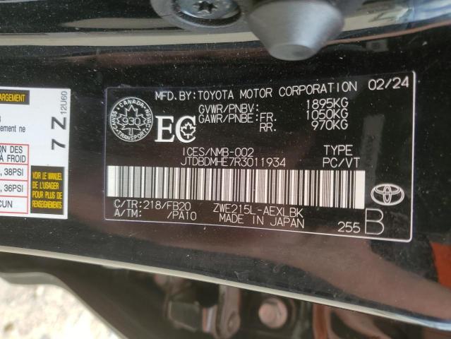 JTDBDMHE7R3011934 - 2024 TOYOTA COROLLA LE შავი ფოტო 12