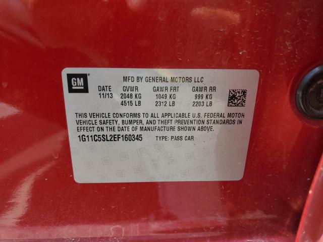 1G11C5SL2EF160345 - 2014 CHEVROLET MALIBU 1LT 红色 照片 12