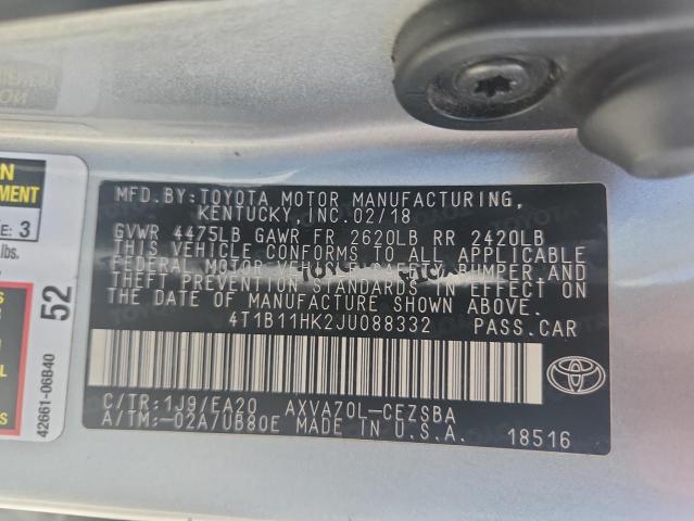 4T1B11HK2JU088332 - 2018 TOYOTA CAMRY L GRAY photo 13