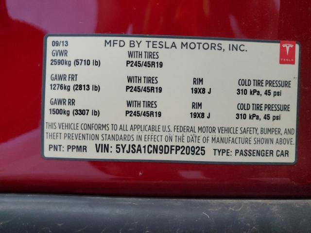 5YJSA1CN9DFP20925 - 2013 TESLA MODEL S Rot Foto 12