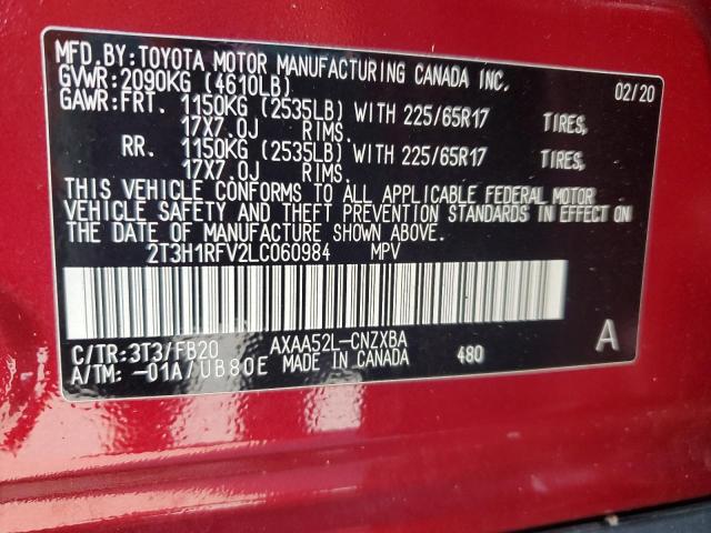 2T3H1RFV2LC060984 - 2020 TOYOTA RAV4 LE წითელი ფოტო 13