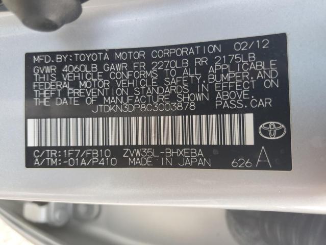 JTDKN3DP8C3003878 - 2012 TOYOTA PRIUS PLUG Күміс фото 12