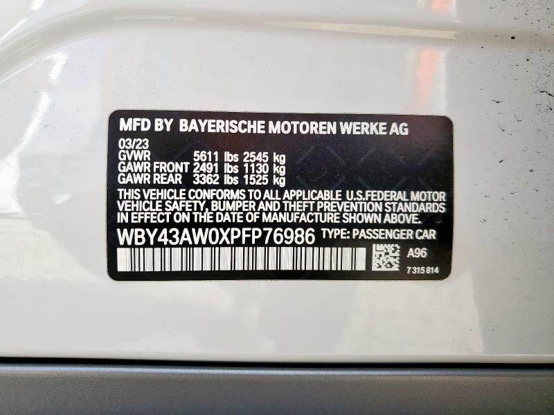 WBY43AW0XPFP76986 - 2023 BMW I4 EDRIVE 35 თეთრი ფოტო 12