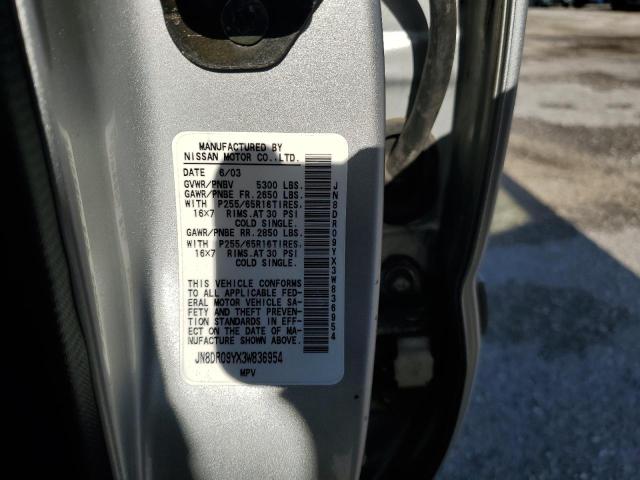 JN8DR09YX3W836954 - 2003 NISSAN PATHFINDER LE SILVER photo 12