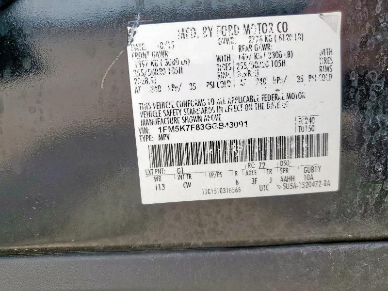 1FM5K7F83GGB43091 - 2016 FORD EXPLORER LIMITED BLACK photo 13