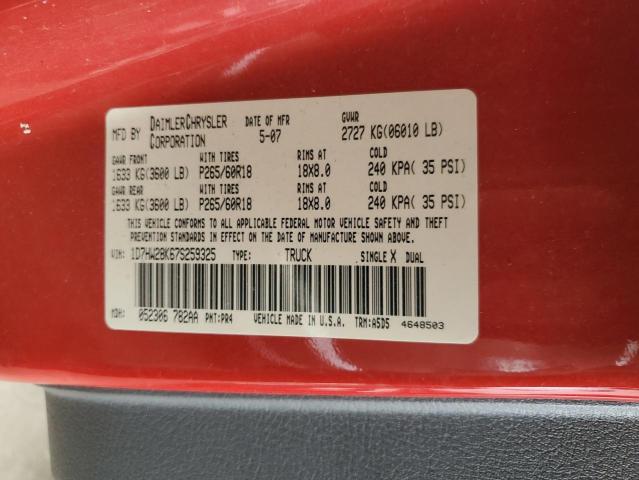 1D7HW28K67S259325 - 2007 DODGE DAKOTA QUAD RED photo 12