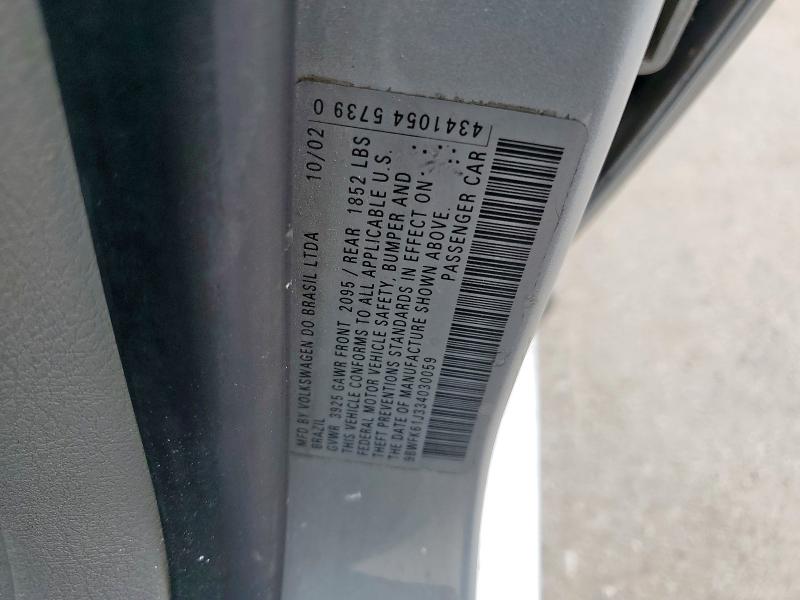 9BWFK61J334030059 - 2003 VOLKSWAGEN GOLF GL SILVER photo 12