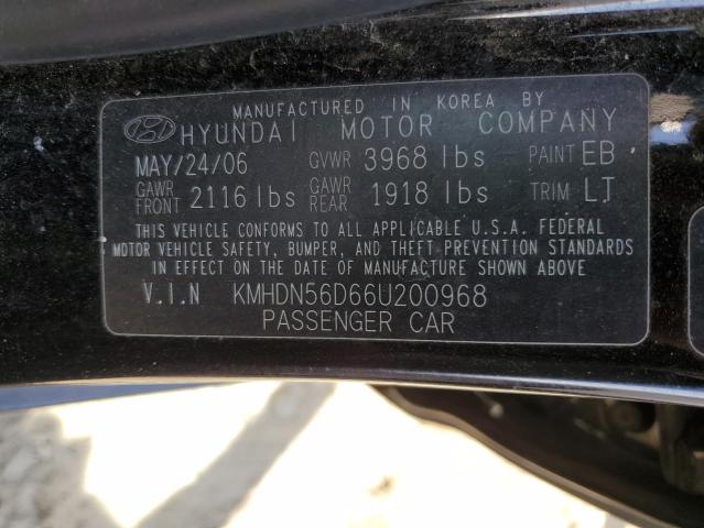 KMHDN56D66U200968 - 2006 HYUNDAI ELANTRA GLS BLACK photo 12