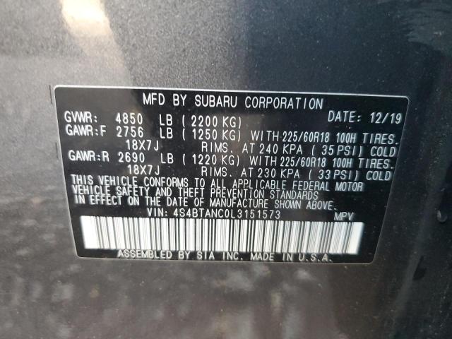 4S4BTANC0L3151573 - 2020 SUBARU OUTBACK LIMITED GRAY photo 13