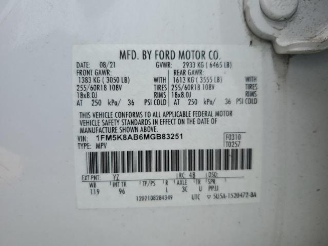 1FM5K8AB6MGB83251 - 2021 FORD EXPLORER POLICE INTERCEPTOR 白色 照片 13