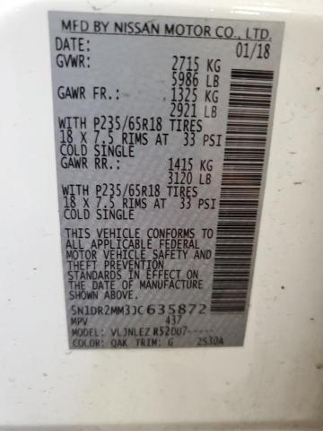 5N1DR2MM3JC635872 - 2018 NISSAN PATHFINDER S 白色 照片 14