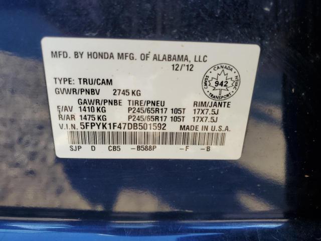 5FPYK1F47DB501592 - 2013 HONDA RIDGELINE RTS BLUE photo 13