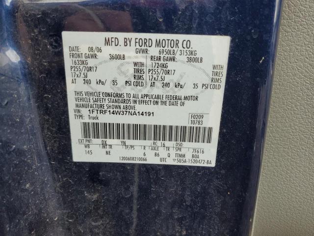 1FTRF14W37NA14191 - 2007 FORD F-150 BLUE photo 12